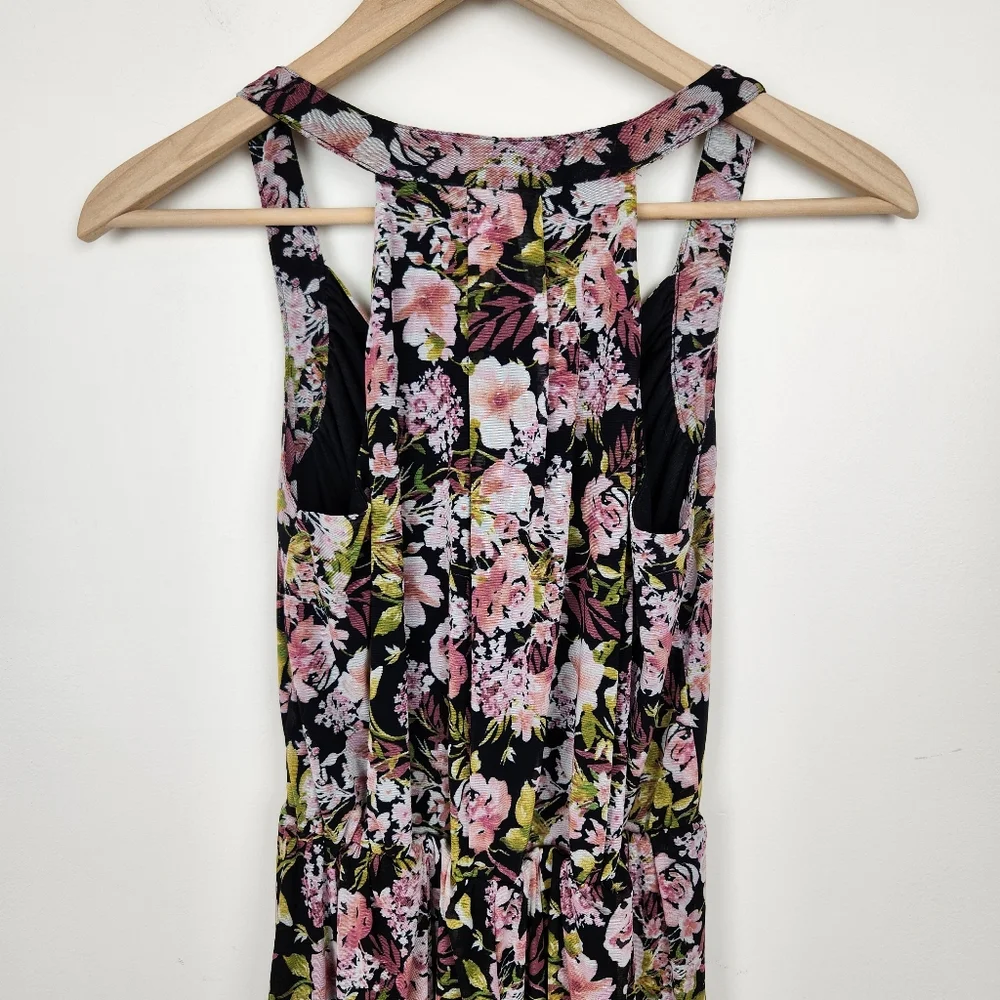 Sunday in Brooklyn Black Pink Floral V Neck Sleeveless Maxi Dress Sz XS - Picture 10 of 11